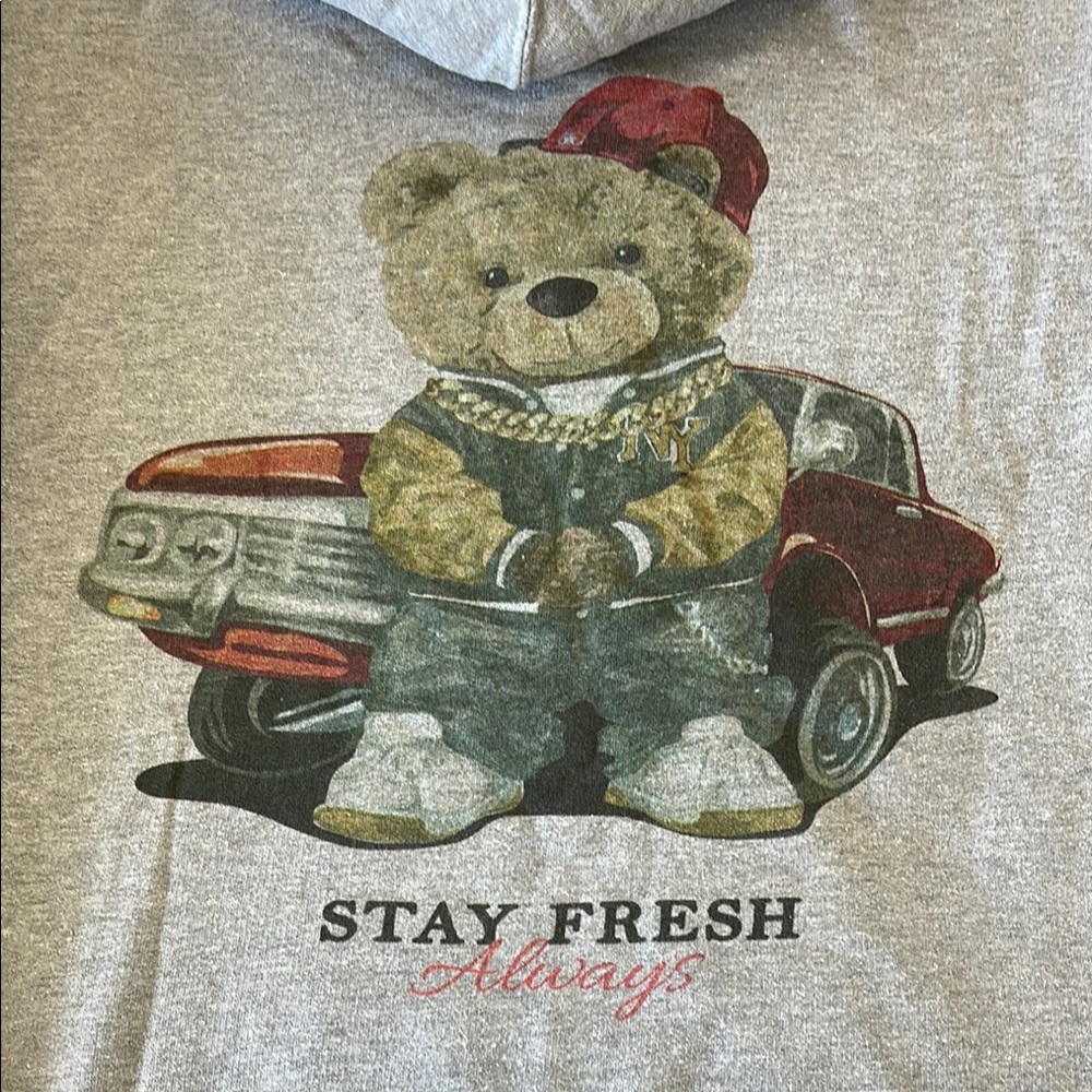 Gray Hoodie with Bear Graphic